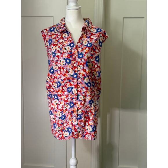 Basic Editions Red Floral Sleeveless Button-Up Top - 4X - Picture 5 of 5